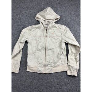 Nike Jacket Womens Large Cream White Full Zip Hooded Mesh Lined Swoosh Athletic